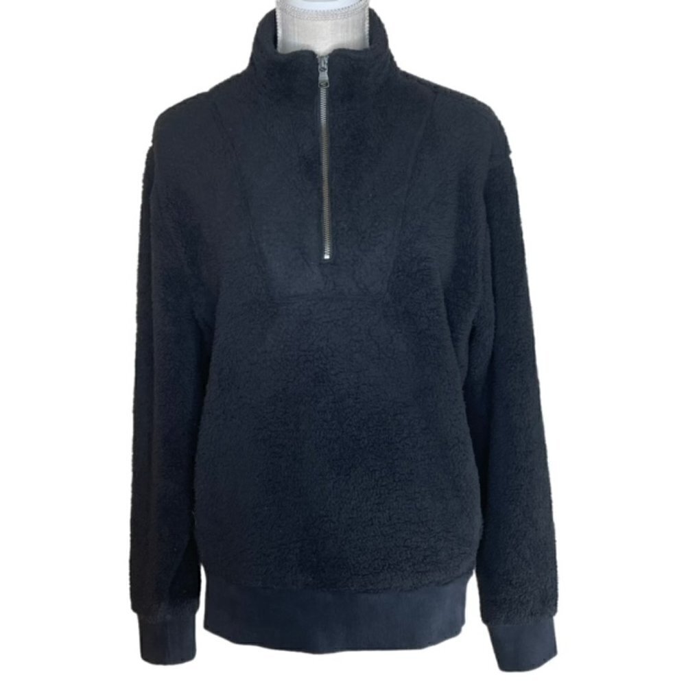 BANANA REPUBLIC Black Sherpa Half-Zip Jacket - Size Medium